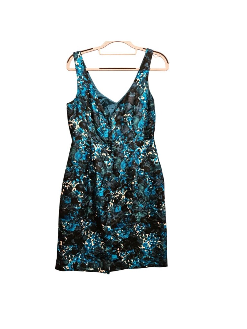J. Crew 100% Silk Dress Womens 6 Blue Black White Abstract Print Pleated Pockets - Picture 2 of 13